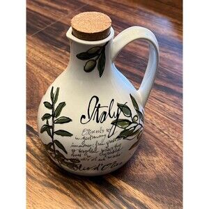 Ceramic Olive Oil Cruet Dispenser Italy Style w Cork Farmhouse Kitchen